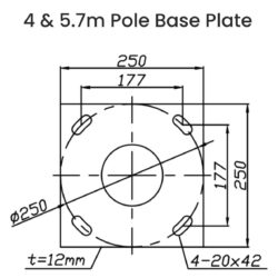 4 to 5.7 metre pole base plate hardware displayed by Light Planet Australia