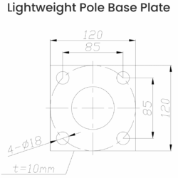 lightweight pole base plate illustration from Light Planet Australia